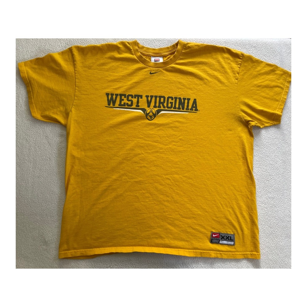 Vintage Y2k Nike Mens XXL T-Shirt Gold West Virginia Mountaineers Graphic NCAA